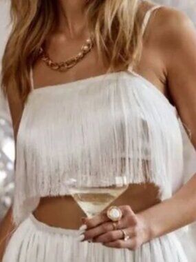 NWT 12th Tribe White Fringe Liza Crop Top - Small - Bachelorette/Festival